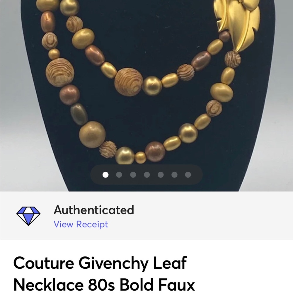 Couture Givenchy Leaf Necklace 80s Bold Faux Brown Wood Beaded GOLD TONE - Picture 2 of 8